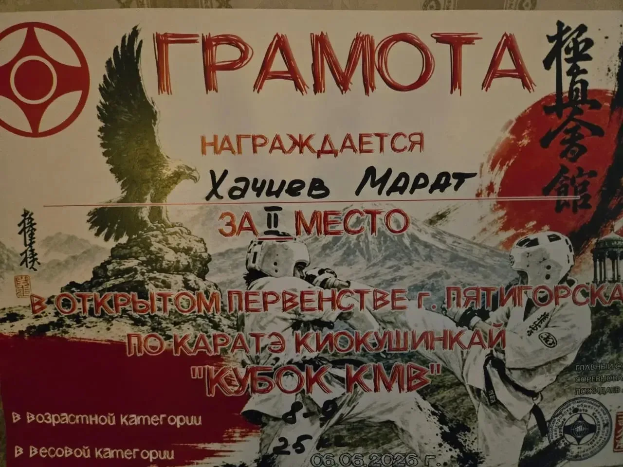 Поздравляем ученика 3 класса "Б" Хачиева Марата с занятым 2 местом в открытом  первенстве 
г. Пятиго