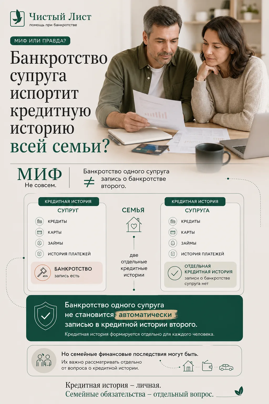 💭 Банкротство супруга испортит кредитную историю всей семьи?