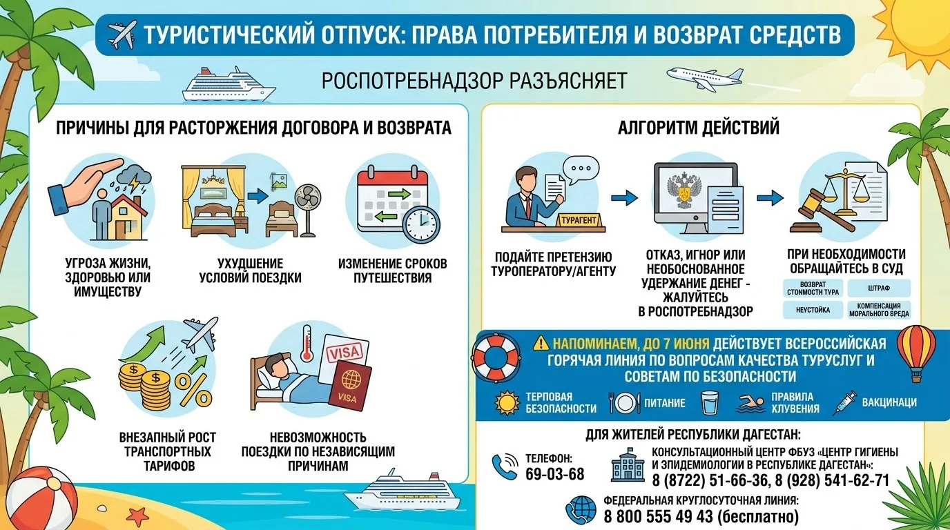 ✈️ С приближением летних отпусков Роспотребнадзор разъясняет, в каких случаях при отмен...