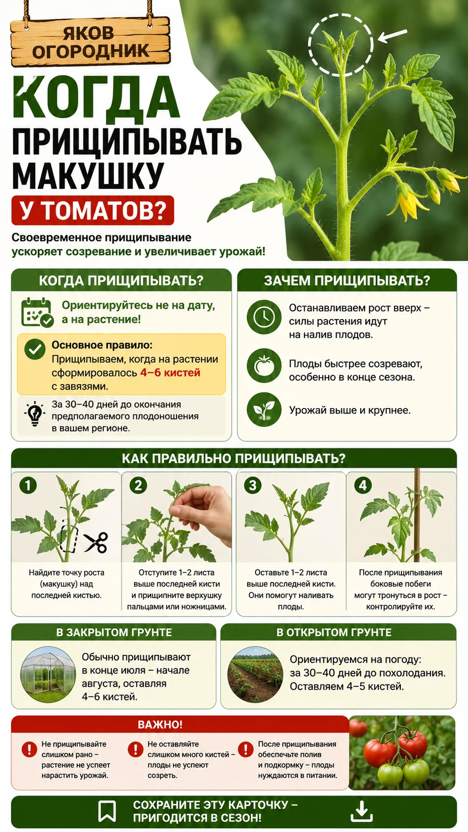 ✅Когда прищипывать макушку у томатов?