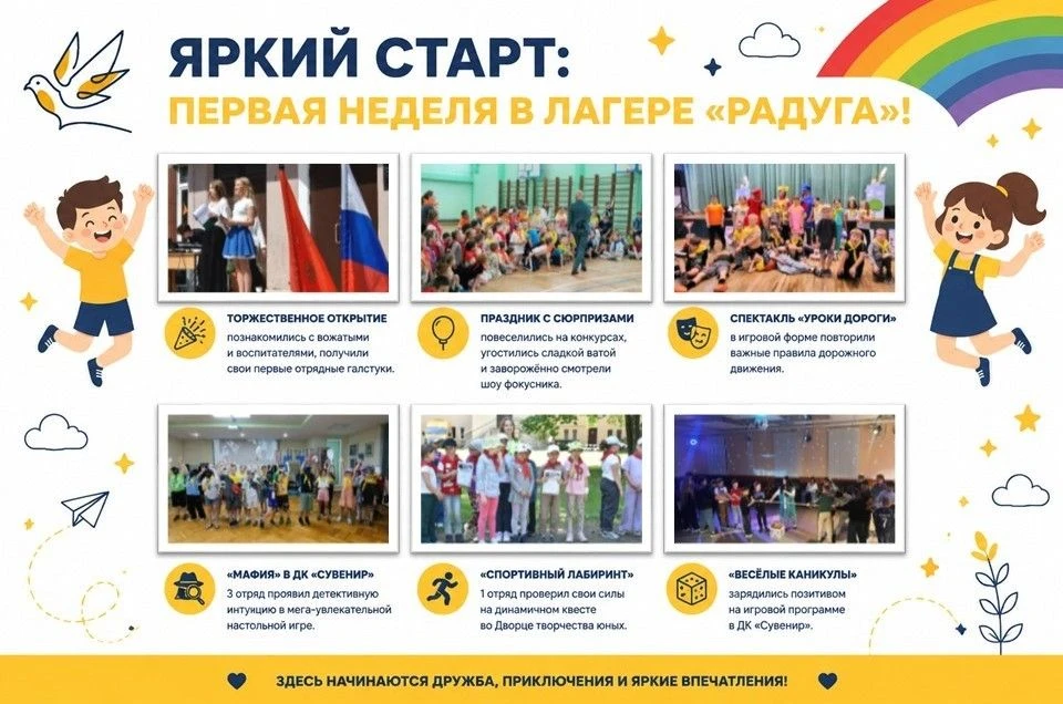 🌈 Яркий старт: первая неделя в лагере «Радуга»!

Вот и пролетела первая неделя второй смены. Она бы