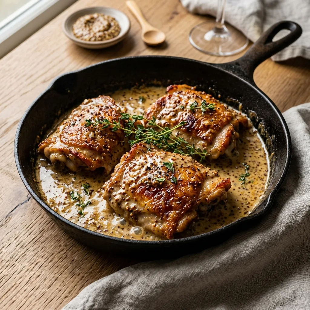 🍗 Сочные куриные бёдра в шелковистом сливочно‑горчичном соусе

Хрустящая кожица, нежное мясо и барх