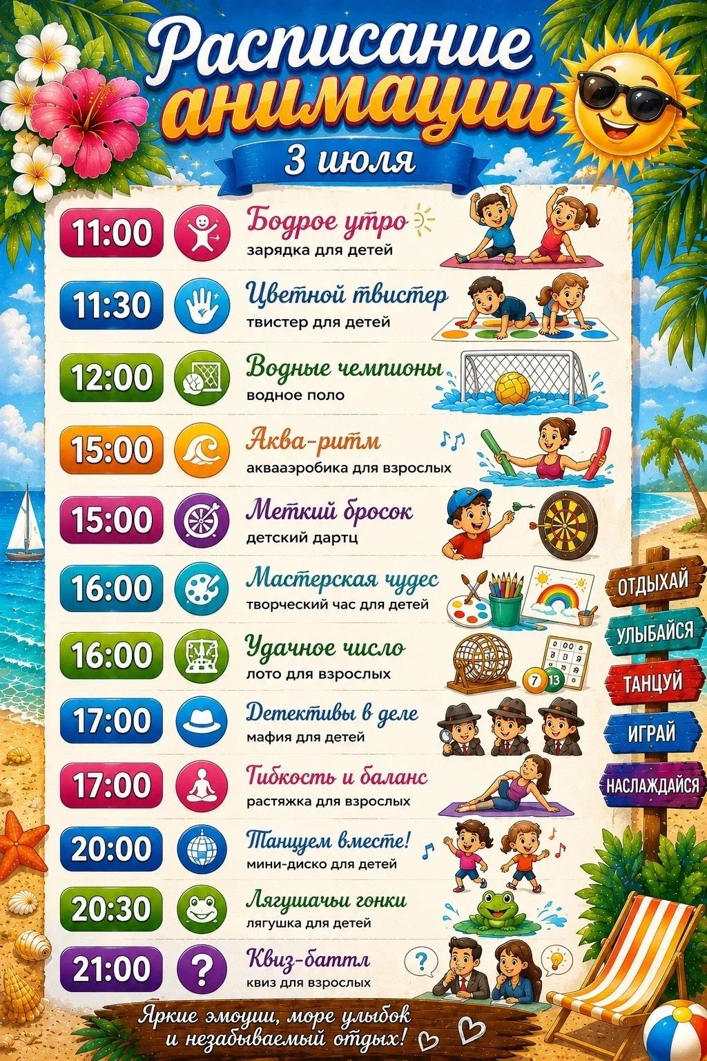 Доброе утро!☀️ Рады представить программу  анимации на 3 июля 🌊