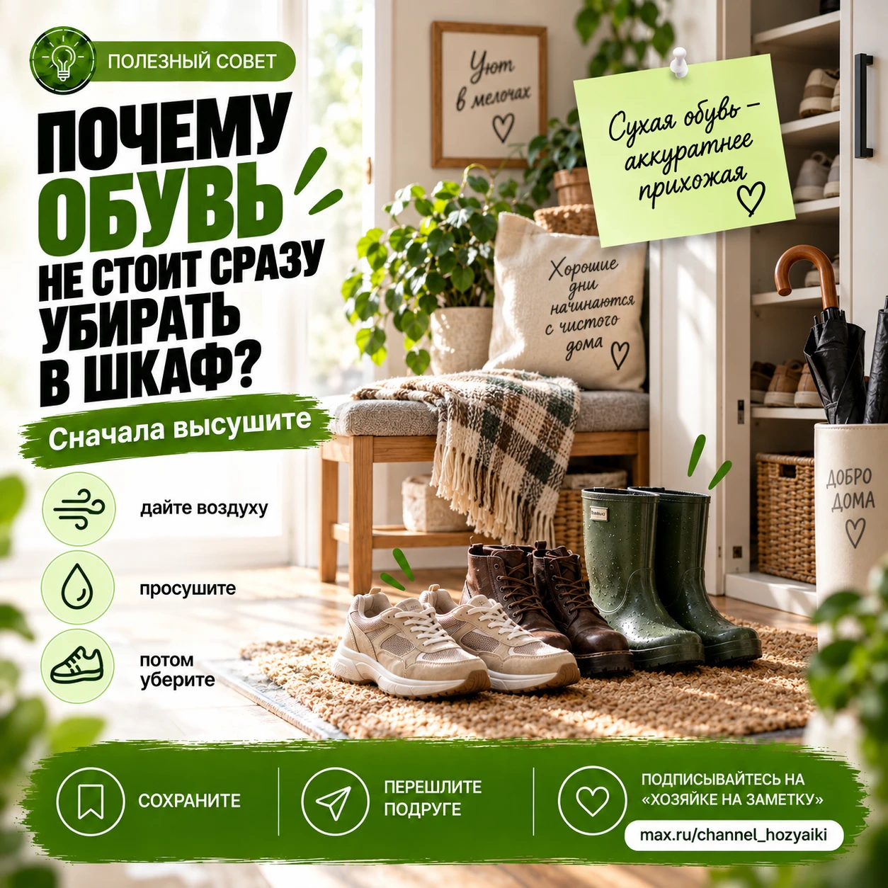 Почему обувь не стоит сразу убирать в закрытый шкаф 👟🌬️