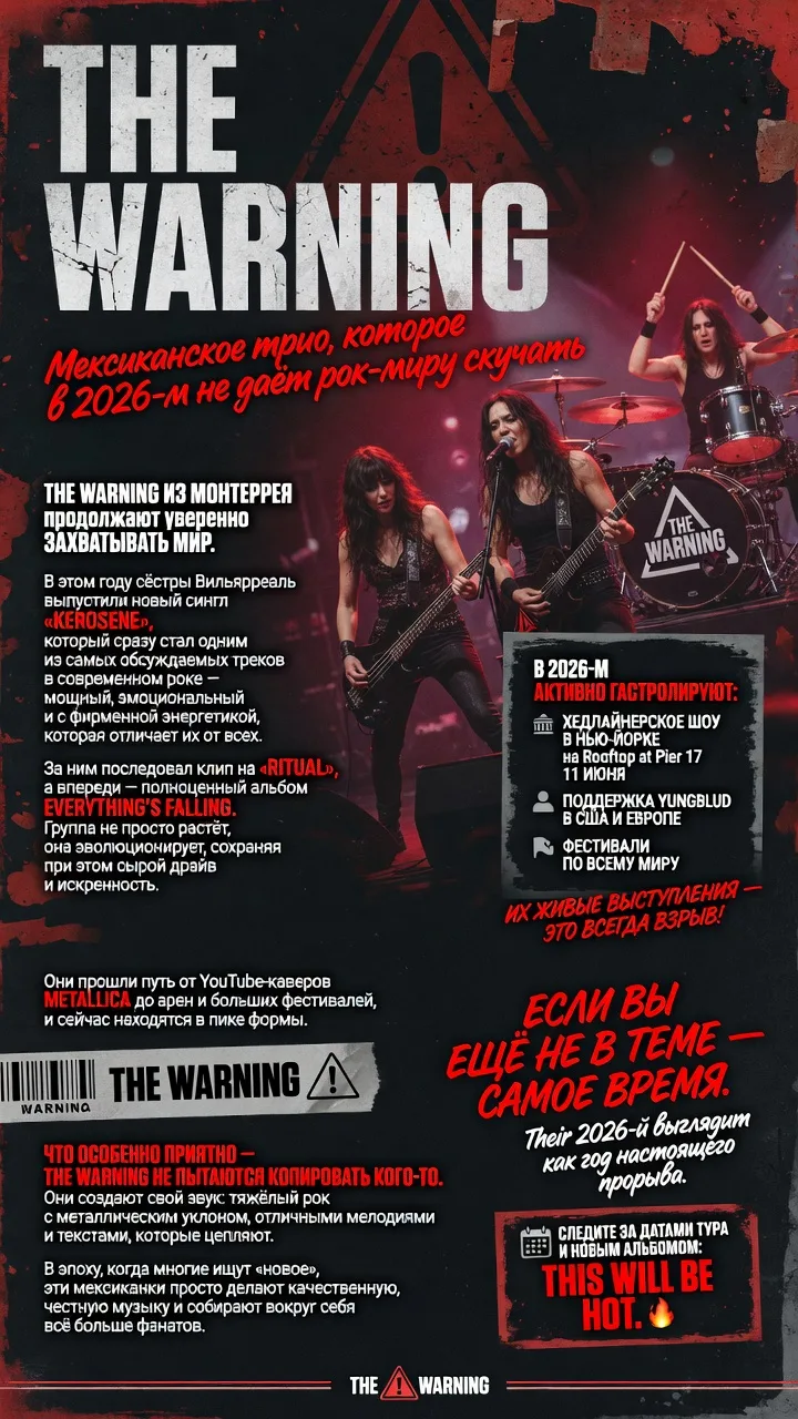 The Warning: мексиканское трио, которое в 2026-м не даёт рок-миру скучать

The Warning из Монтеррея 