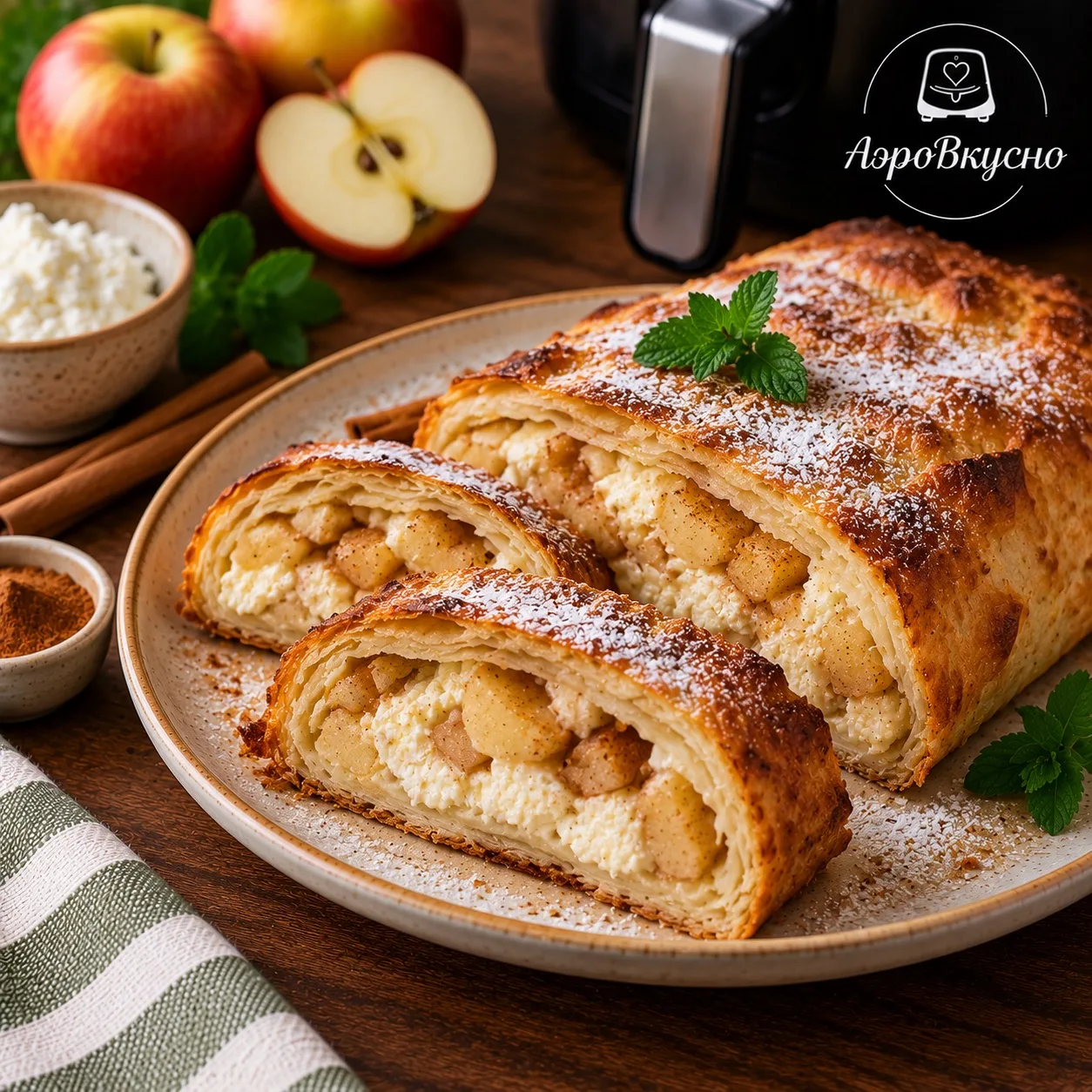 🥧 Пирог из лаваша с творогом и яблоками в аэрогриле