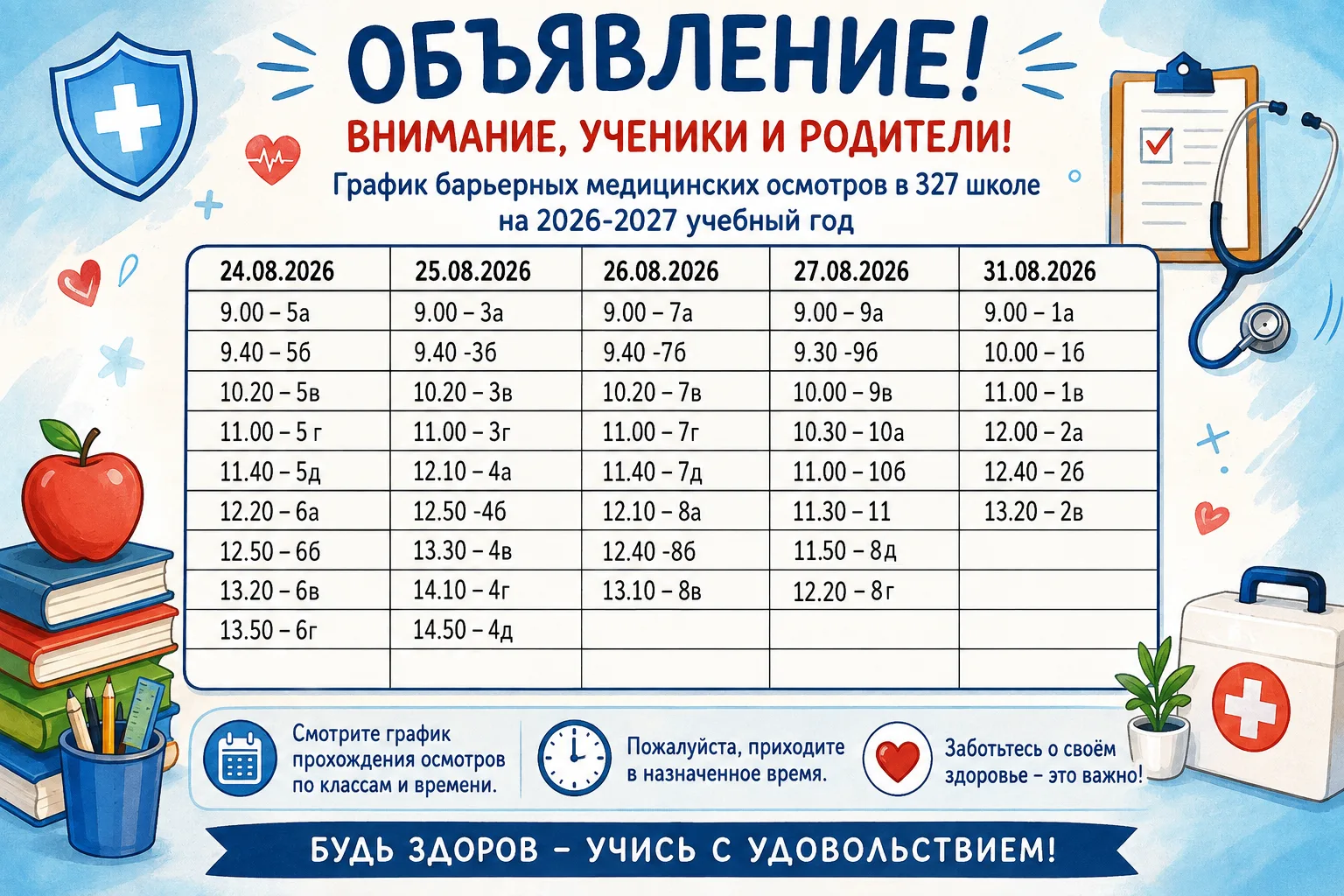 Внимание! Измененный график медицинских осмотров!