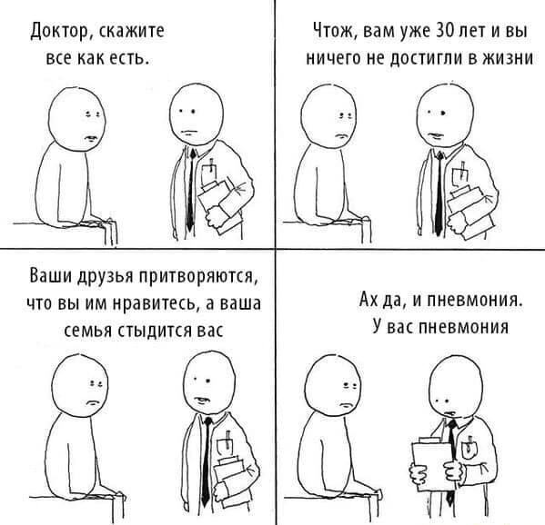 Доктор, у меня там дырка в лёгких  Сижу на приеме. Заходит пациент, в руках держит заключение КТ, ка
