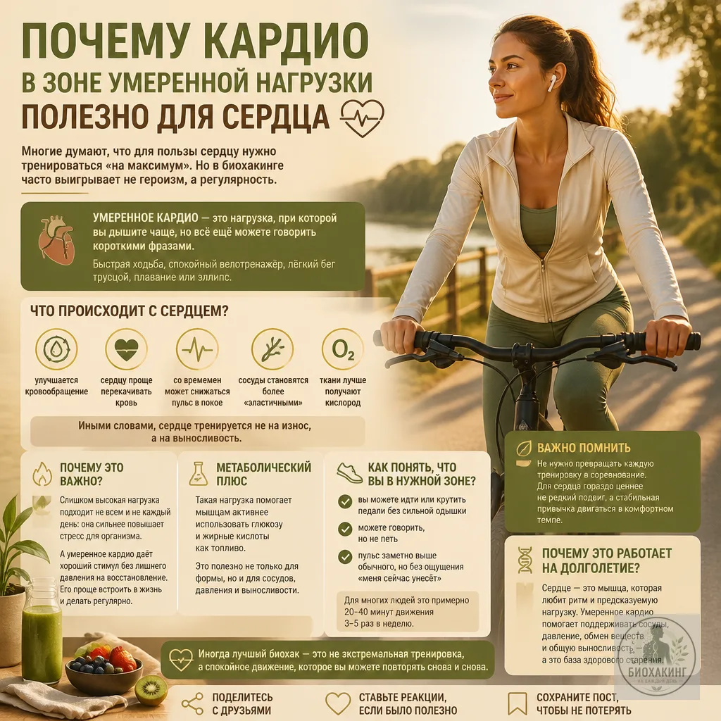 🚴 Почему кардио в зоне умеренной нагрузки полезно для сердца