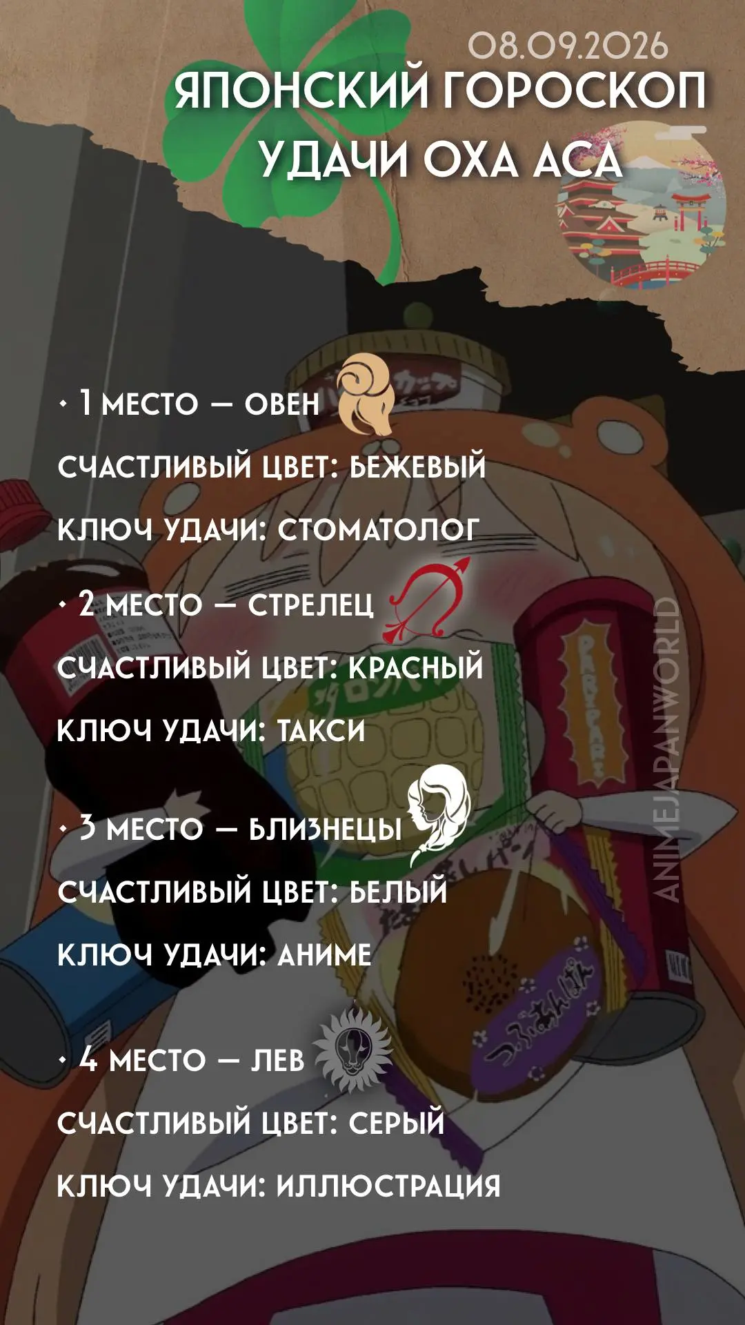 • Японский гороскоп удачи  на сегодня (08.09.2026) 🗾 Всем отличного дня!