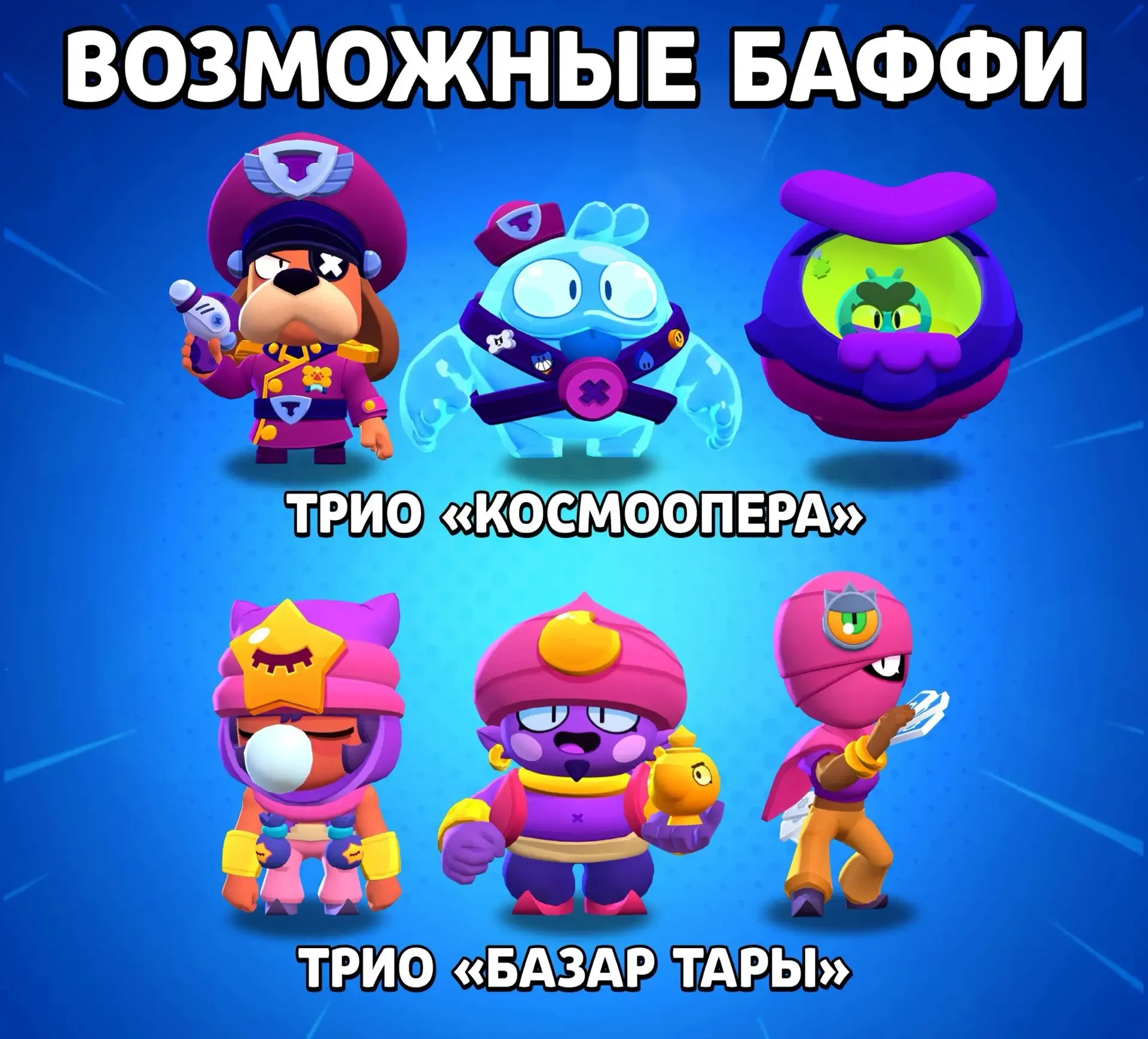 В следующем обновлении Brawl Stars баффи могут получить бойцы из трио Космоопера Старр ...