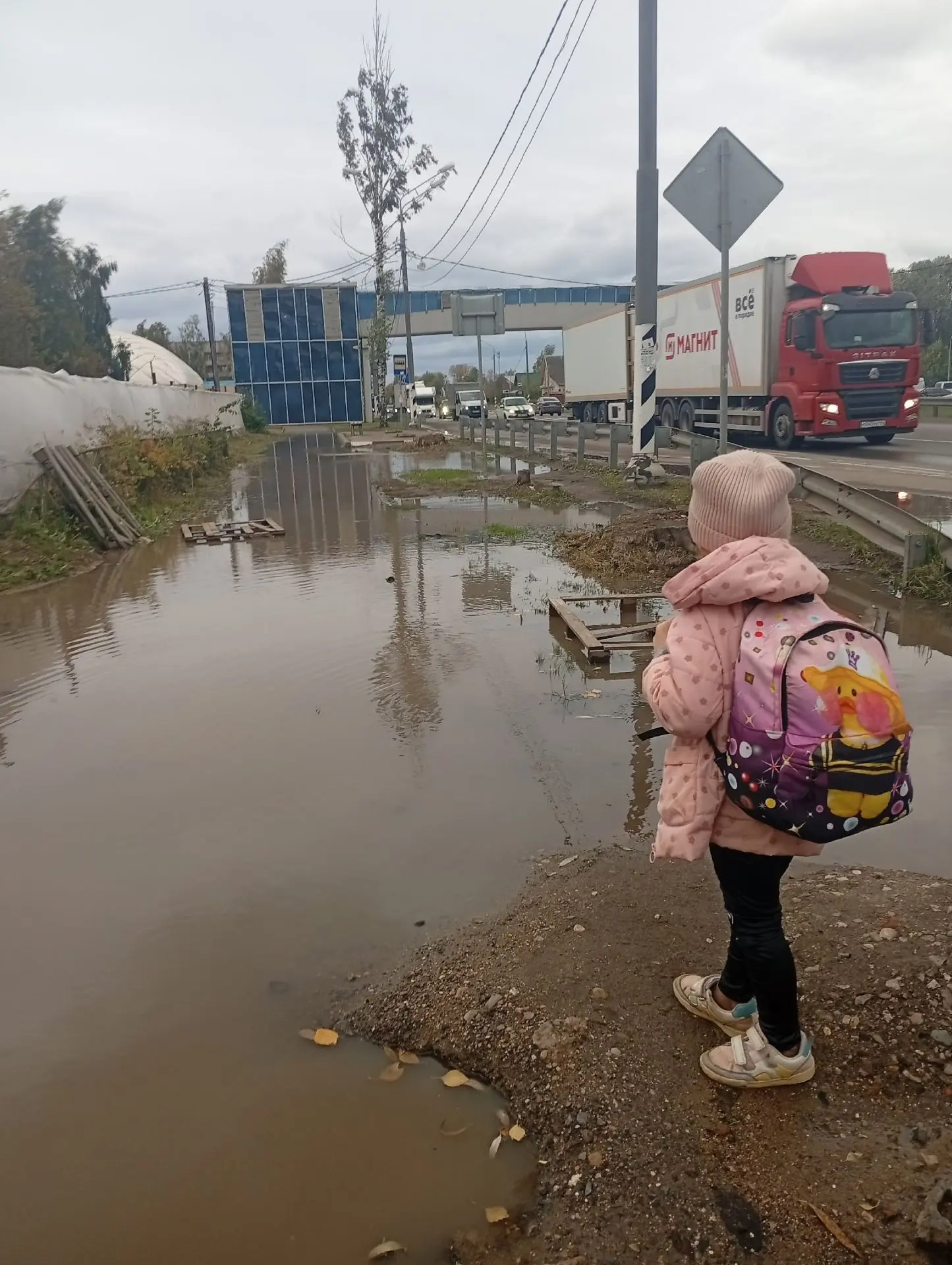 До ФОКа вплавь только . машину не поставить лужи по колено. Дети идут по жиже, в грязи ...
