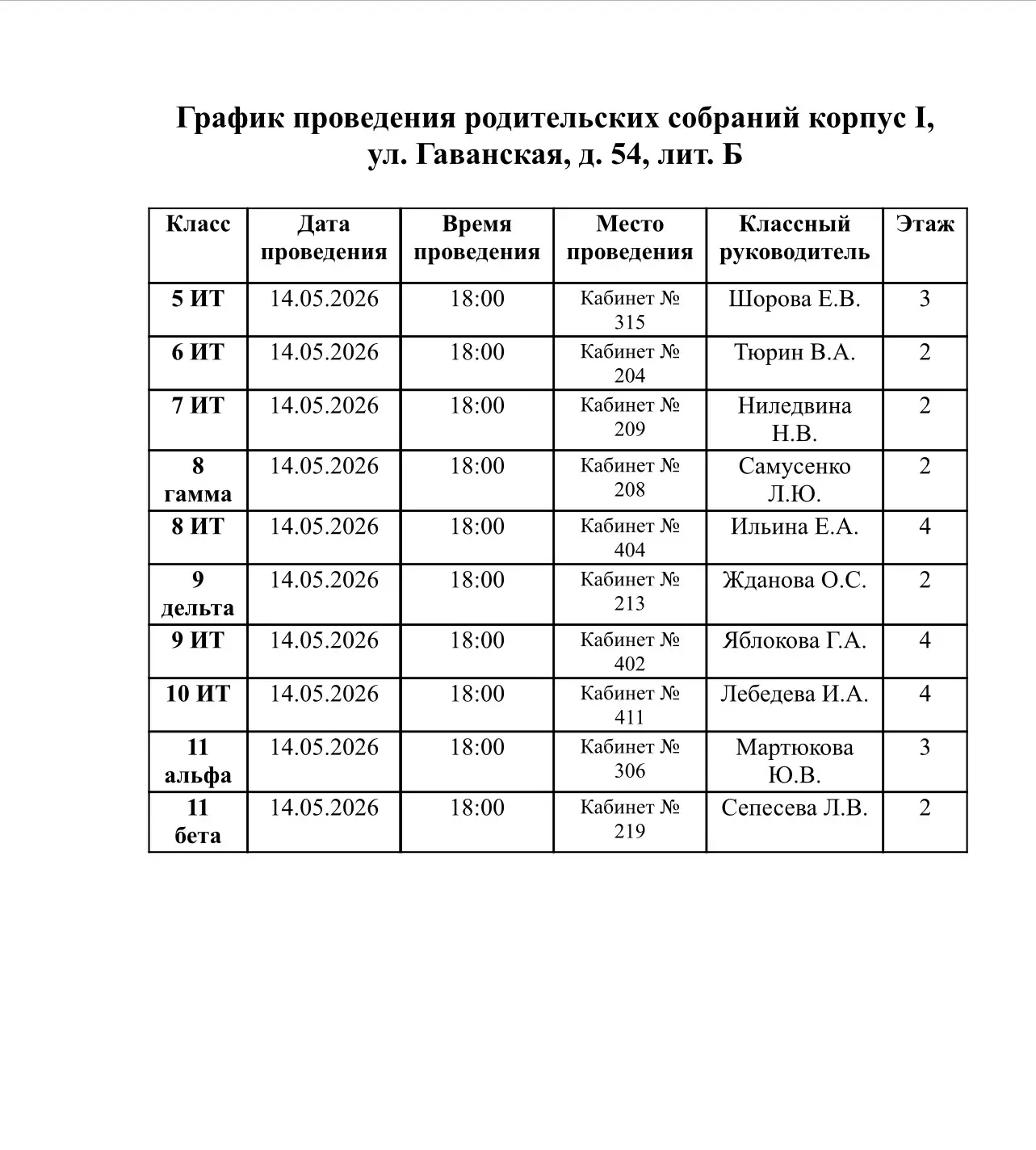 📌 Графики проведения родительских собраний в корпусах гимназии