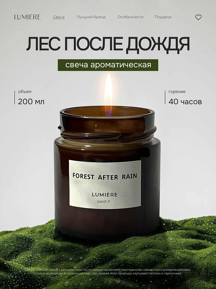 Lumiere — ароматическая свеча «Лес после дождя», 200 мл 🌲
