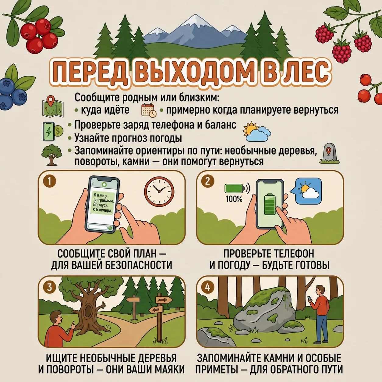 🌿 Собираетесь в лес? Помните о безопасности! 🌿

Прогулка по лесу — это здорово: свежий воздух, тиш