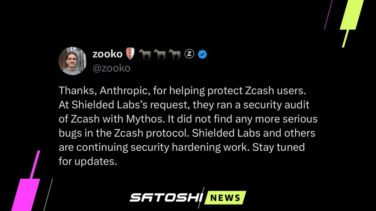 #ZEC
В Anthropic провели аудит безопасности сети Zcash с помощью ИИ-модели Mythos

По итогам проверк