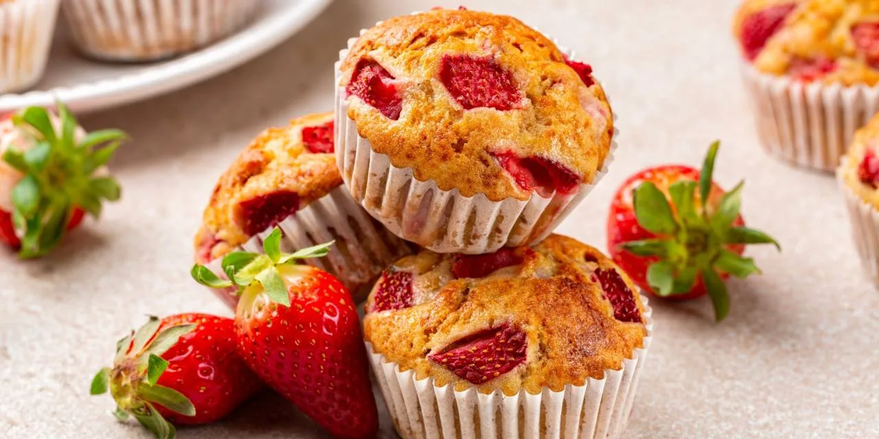 🧁 Клубничные маффины 🧁

✔️100 г клубники
✔️100 г греческого йогурта
✔️50 г миндальной муки
✔️1/2 ч