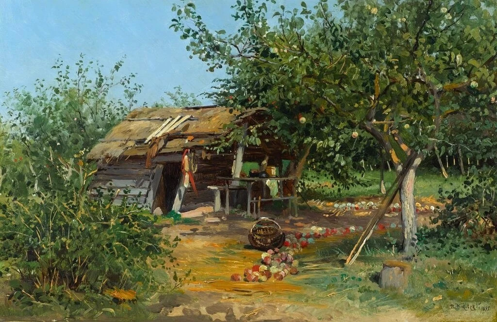 "Яблоневый сад", 1895
Дерево, масло. 26,5 x 40,5 см

Маковский Владимир Егорович 
(1846-1920)

Госуд