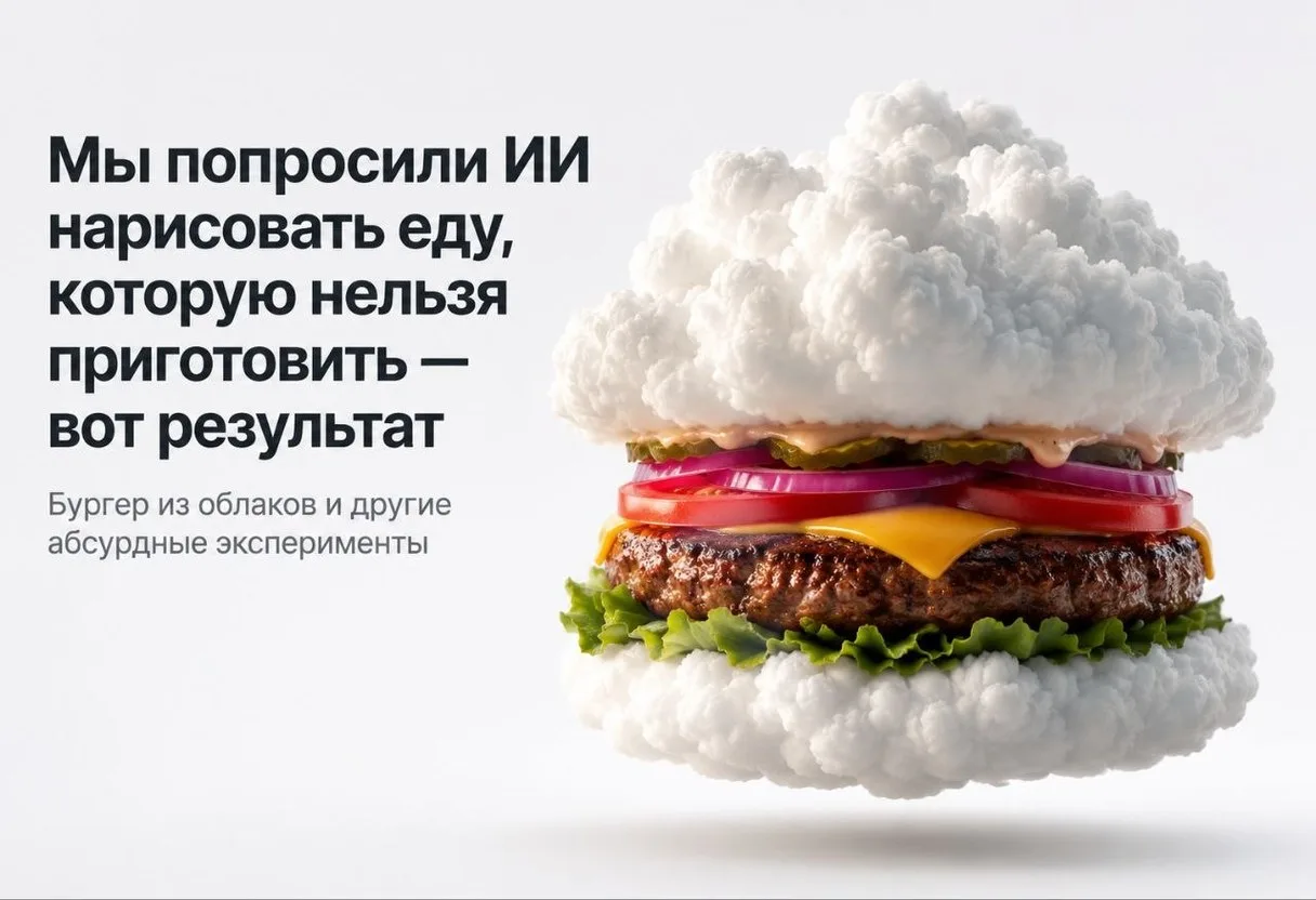 Представьте: вы открываете чат с ИИ и говорите ему: «Нарисуй бургер из облаков».

Не «облако в форме