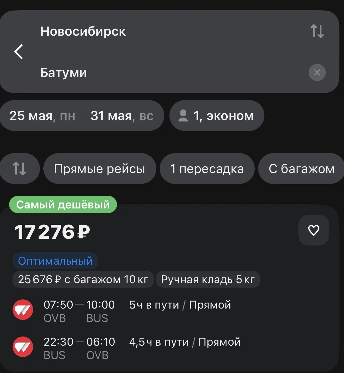 Из Новосибирска есть прямые перелёты в Батуми, да ещё и по отличной цене 🤌