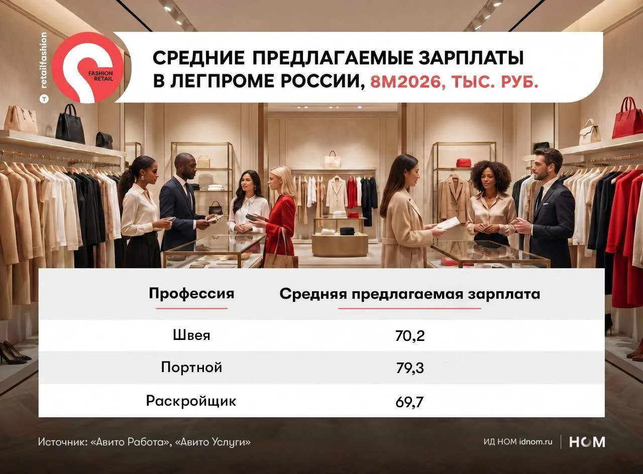 Средние зарплаты швей в России в два раза меньше московских