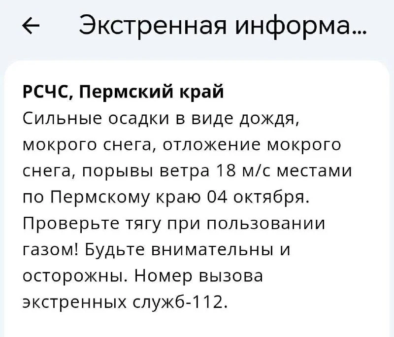 ⚠️ 4 октября в Пермском крае — сильные осадки и ветер