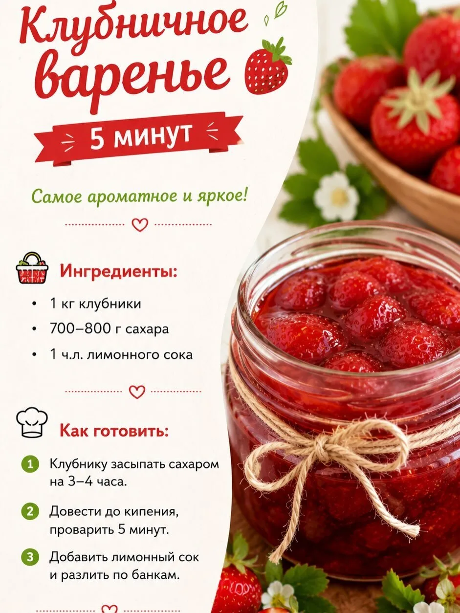 Лето — это запах ягод, банки с вареньем и вкус детства 🍓✨

Собрала для вас самые вкусные рецепты ию