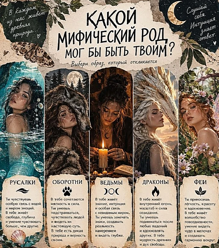 ТАКОЙ МИФИЧЕСКИЙ РОД МОГ БЫ БЫТЬ ТВОИМ? 🧜‍♀️🐺🧙‍♀️🐉🧚