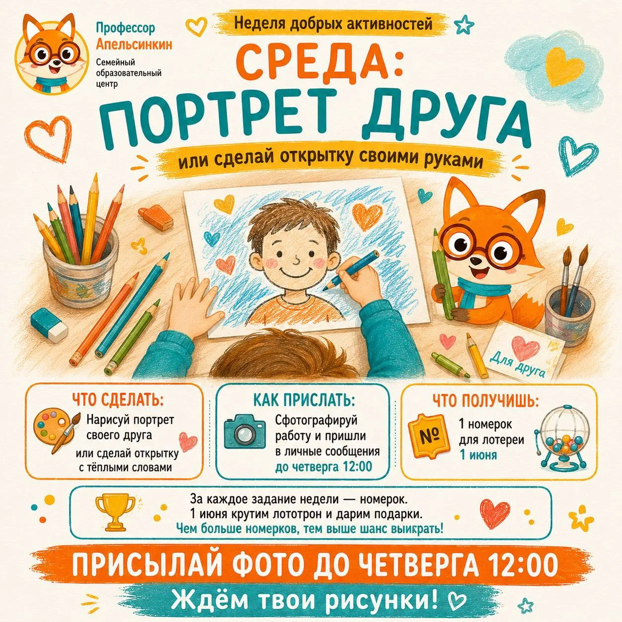 🎨 СРЕДА: НАРИСУЙ ПОРТРЕТ ДРУГА ИЛИ СДЕЛАЙ ОТКРЫТКУ