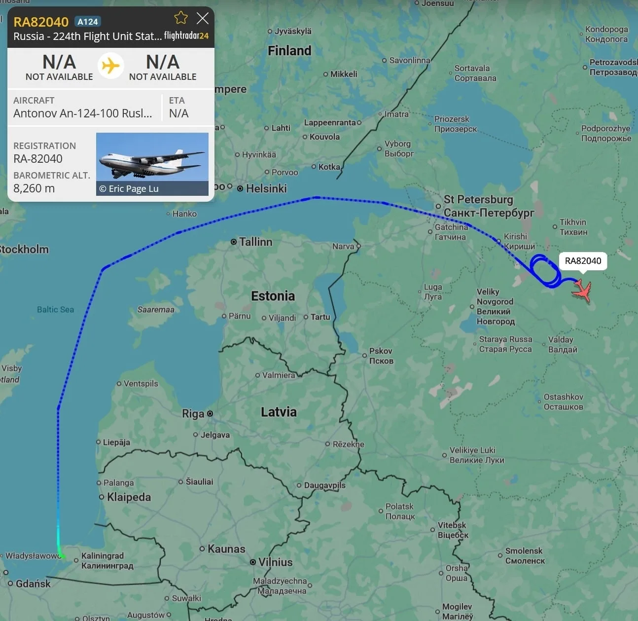 Интересный рейс Ан-124-100 RA-82040 из состава 224-го лётного отряда. По маршруту видно...
