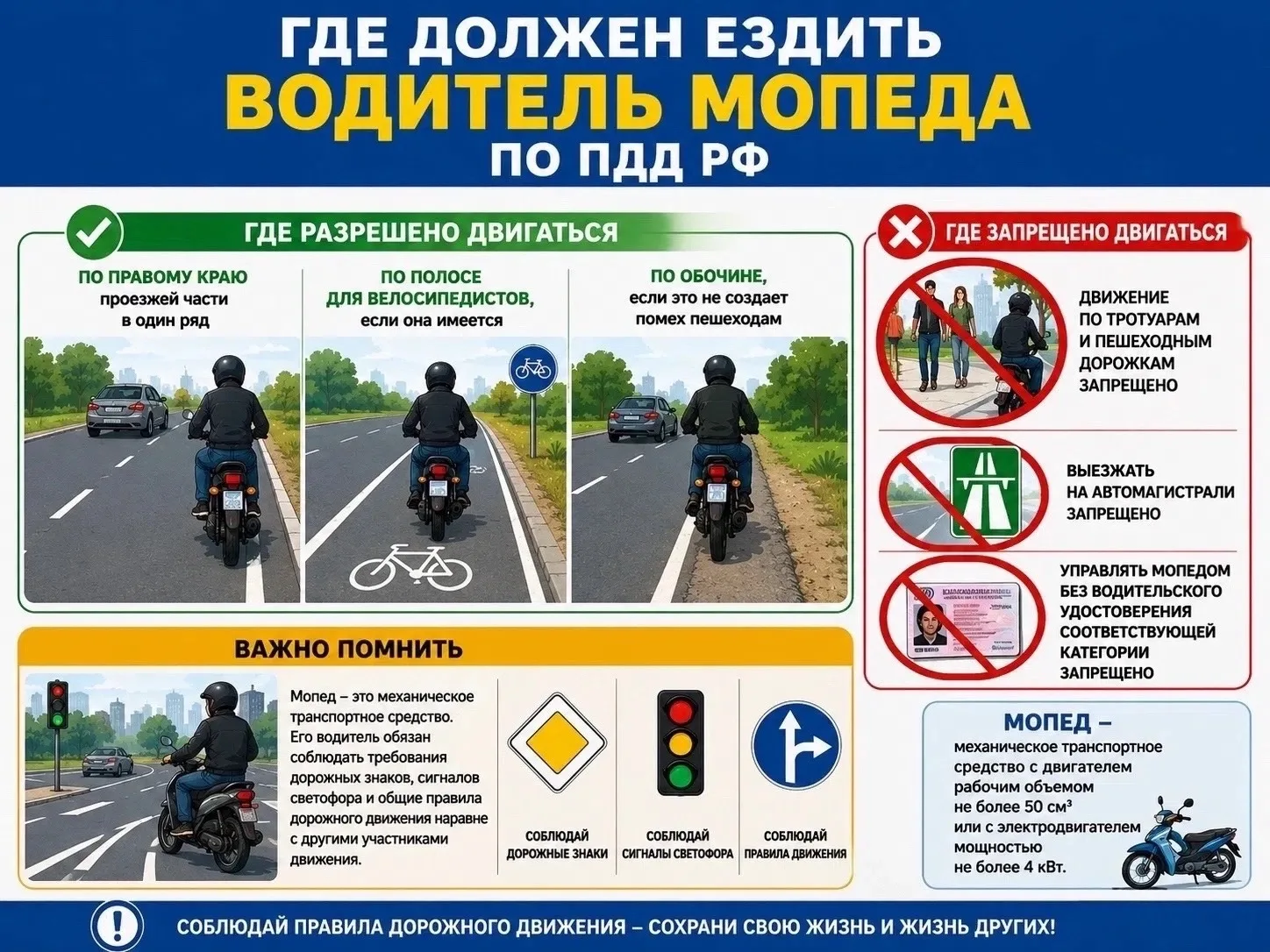 Госавтоинспекция Нижегородской области  напоминает:
🛵 Где должен ездить водитель мопеда по ПДД  

�