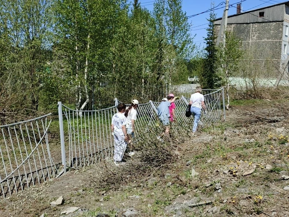 Экологическая тропинка завершилась наведением порядка на территории школы. Ребята собра...