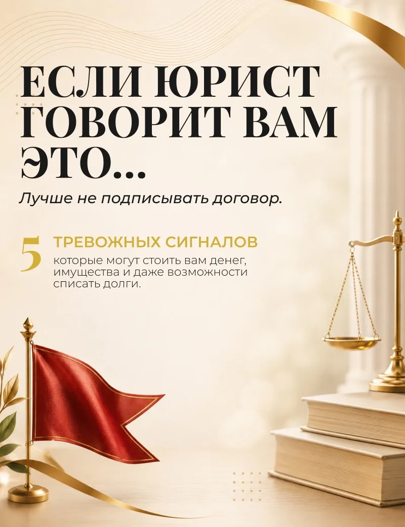 🚩 Если юрист говорит вам это…

Лучше не подписывать договор.

5 тревожных сигналов, которые могут с