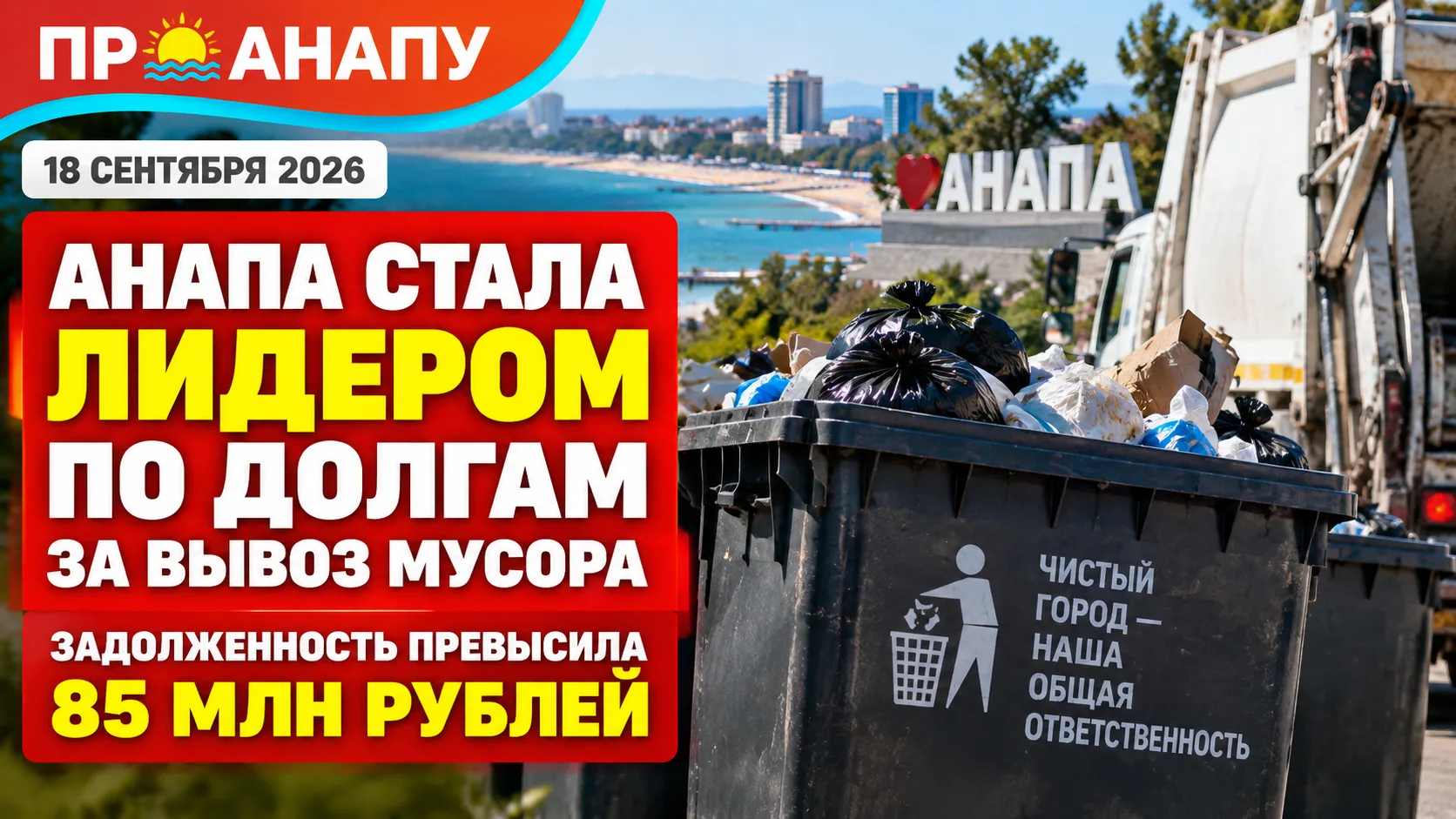 Анапа стала лидером по долгам за вывоз мусора: задолженность превысила 85 млн рублей