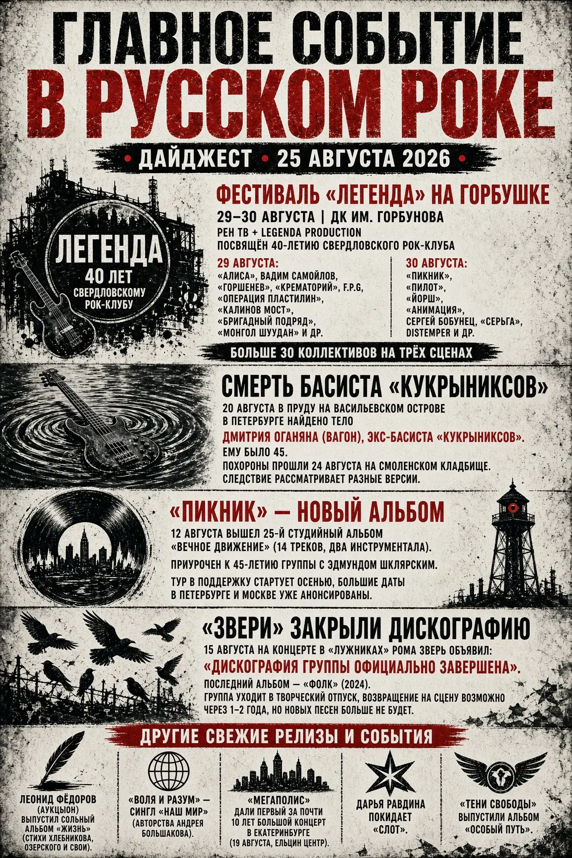 Свежие новости по русскому року (по состоянию на 25 августа 2026):