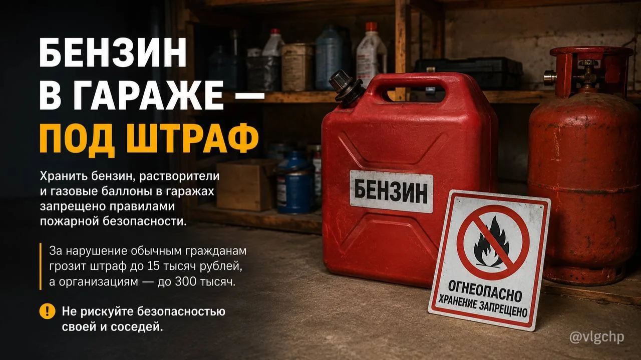 ‼️ Бензин, растворители и газовые баллоны в гараже — не только риск, но и штраф