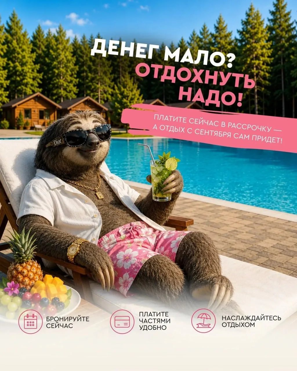 Забронируйте отдых заранее — оплачивайте частями без процентов. ❤️