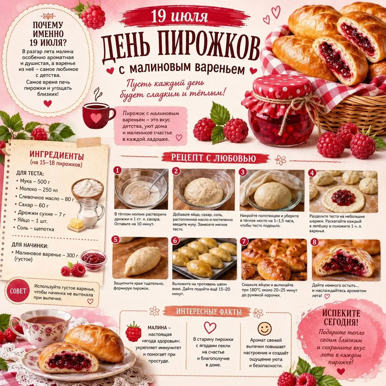 🍓😋19 июля — День пирожков с малиновым вареньем! 

Этот милый неофициальный праздник словно создан,