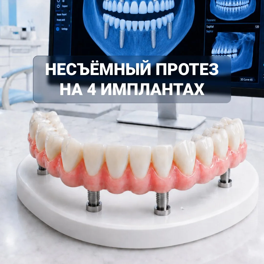 Все зубы за 2 приёма — без съёмных протезов