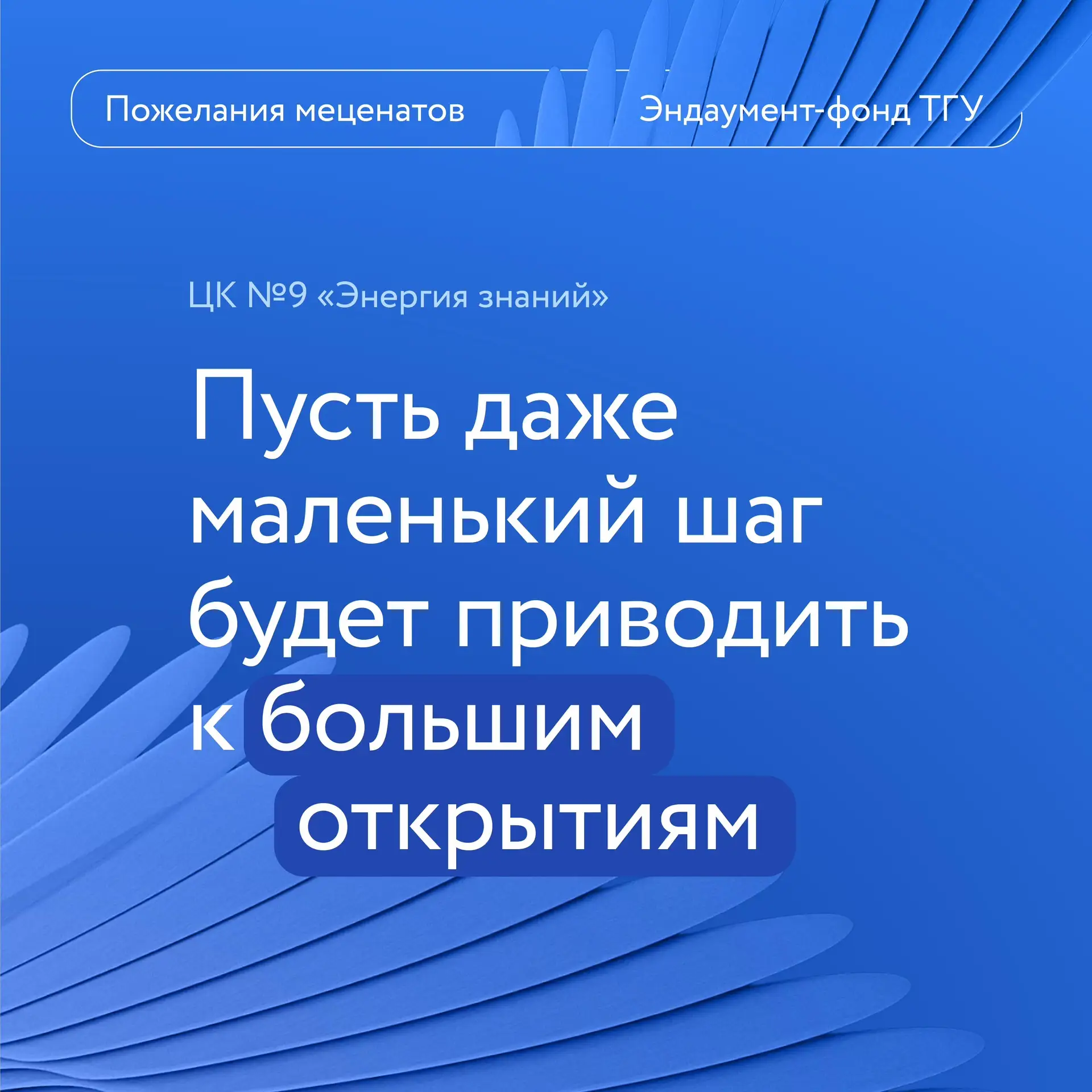«Пусть даже маленький шаг приводит к большим открытиям»