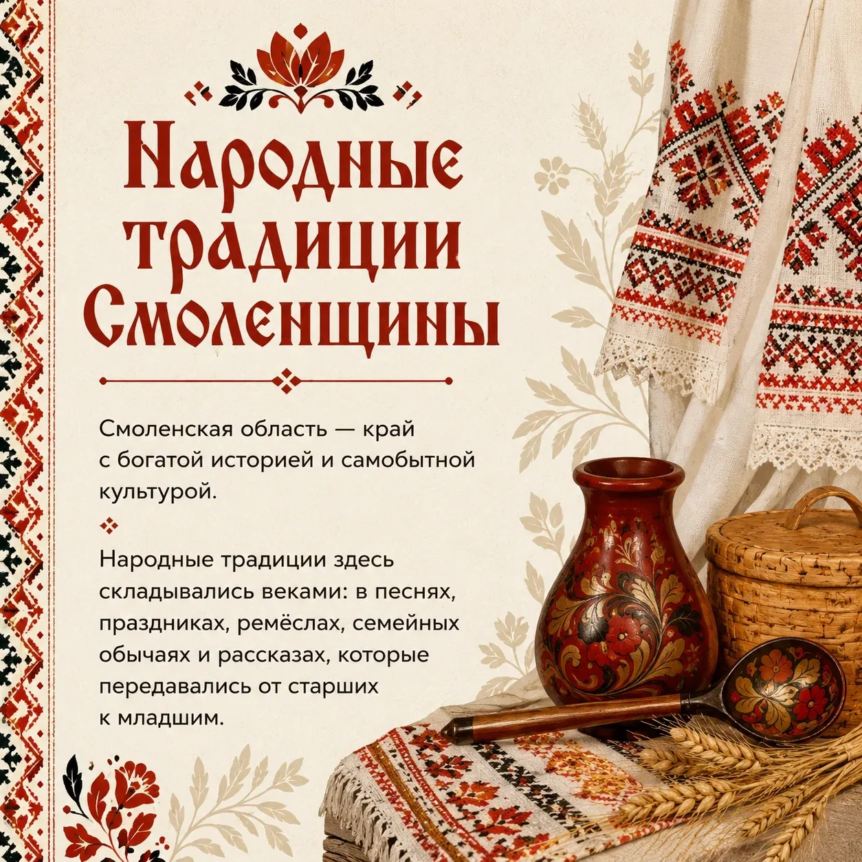 🌿 Народные традиции Смоленской области — это живая память родного края.

🎶 Они сохраняются в песня