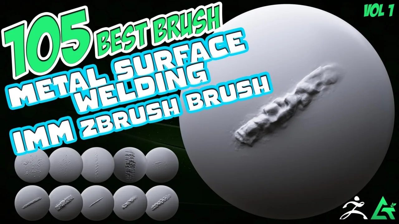 105 ZBrush Brush Mega Pack - набор из 105 кистей для ZBrush включает 20 IMM-кистей для сварных швов,