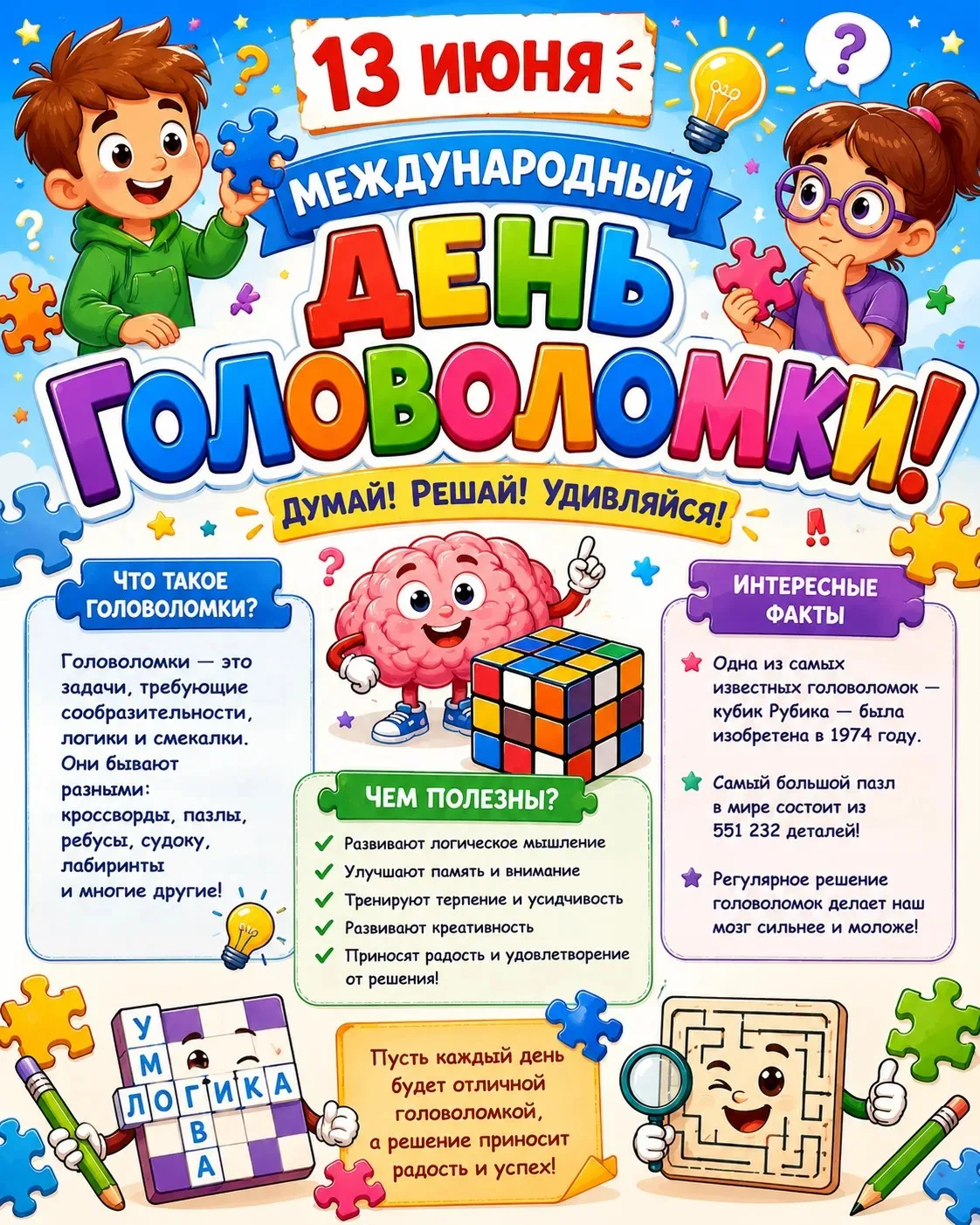 📅  ДЕНЬ В КАЛЕНДАРЕ

🧩 13 ИЮЛЯ — МЕЖДУНАРОДНЫЙ ДЕНЬ ГОЛОВОЛОМКИ 🧩

🥳 Сегодня день рождения челов