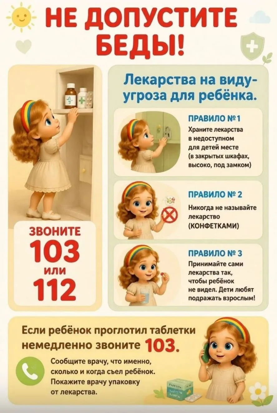 🚨 Лекарства — угроза для ребёнка! 🚨