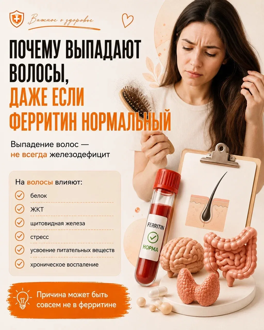 Почему выпадают волосы, даже если ферритин нормальный? 🤔💇‍♀️