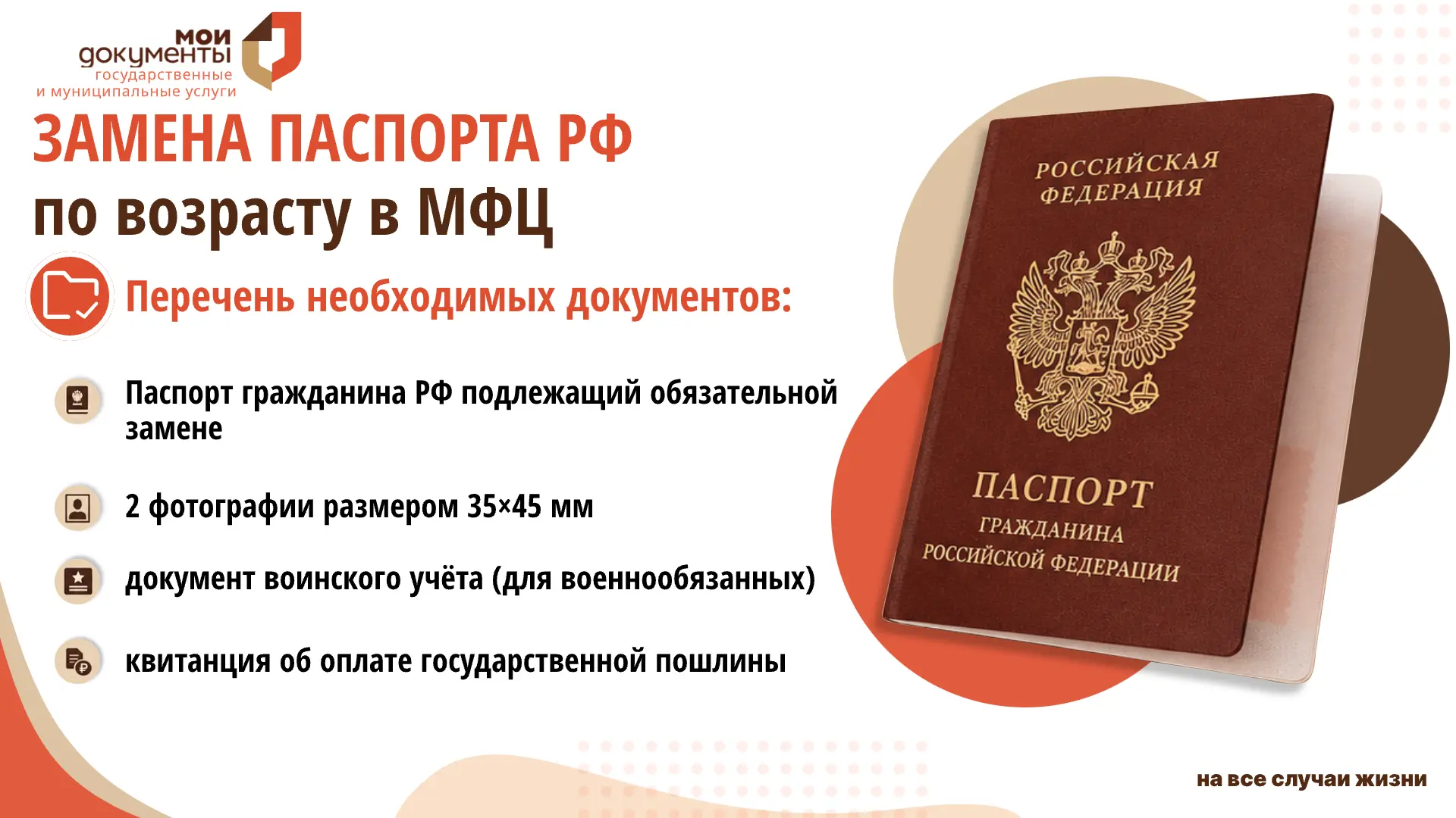 Какой перечень документов на замену паспорта РФ по возрасту?