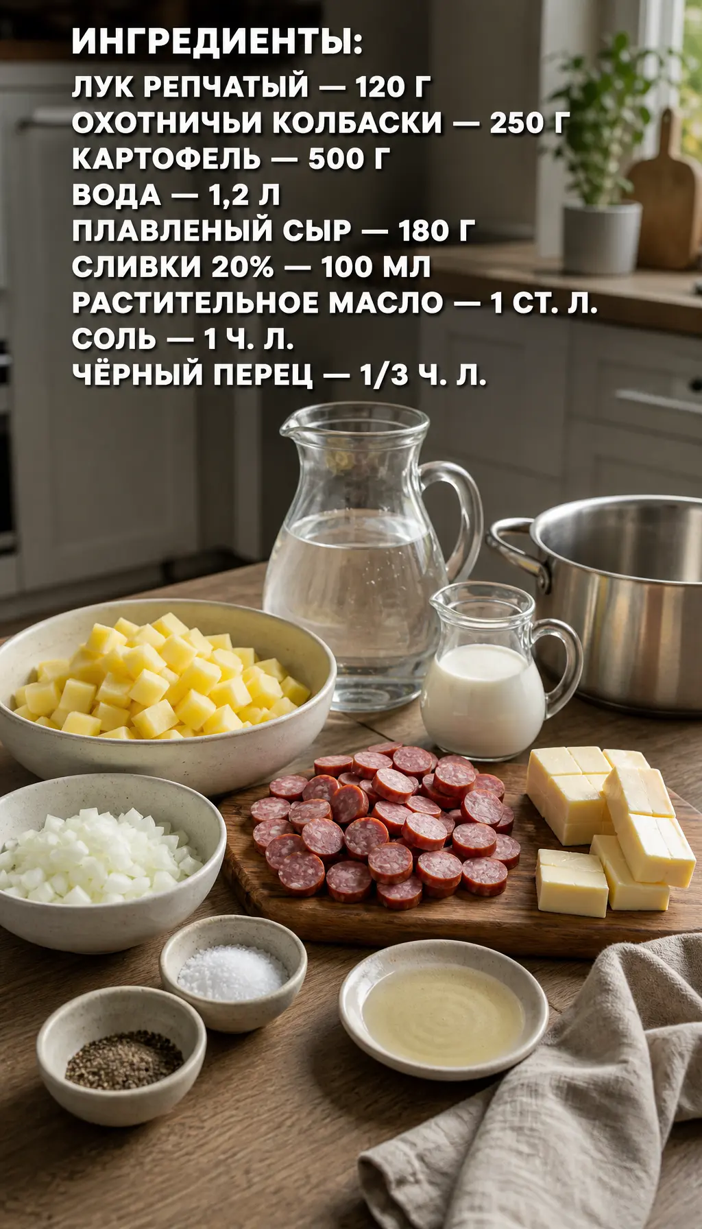 Суп с охотничьими колбасками за 20 минут
