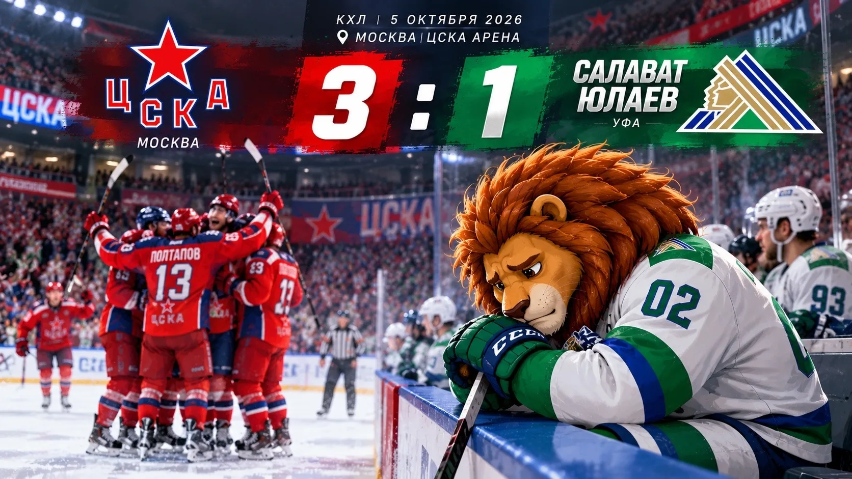 🏒 «Салават Юлаев» уступил ЦСКА — 1:3