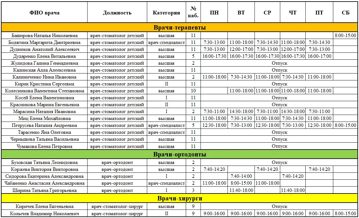 📍 График работы специалистов с 07.09.2026 — 12.09.2026