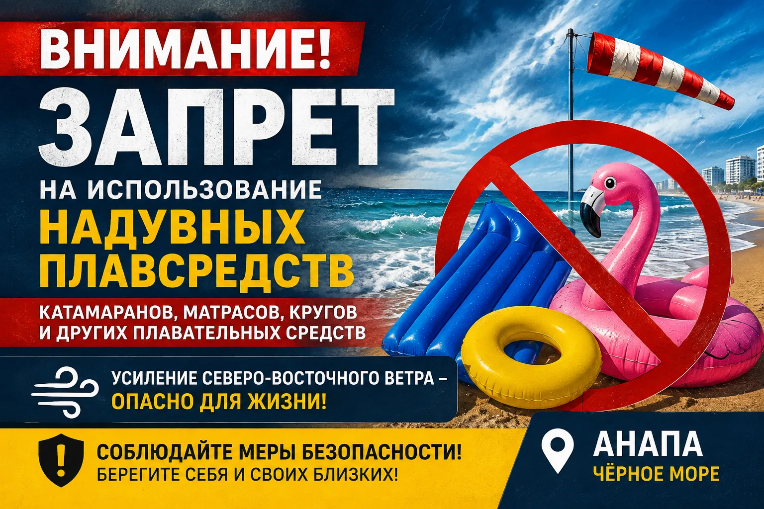 В Анапе временно запретили использовать надувные плавсредства